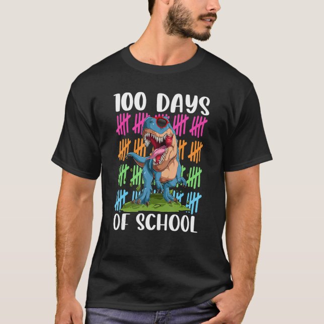 100th Day of School Dino Kids Happy 100 Days Dinos T Shirt (Framsida)