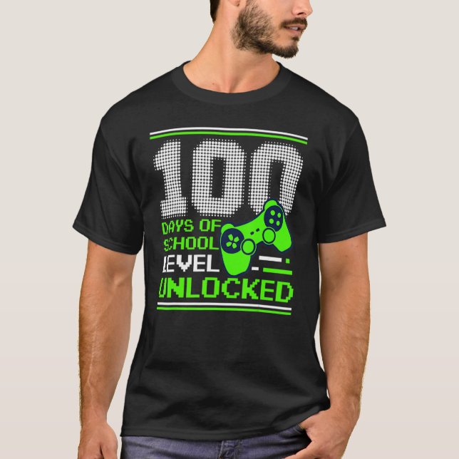 100th Day Of School Level Unlocked Kids Gamer Stud T Shirt (Framsida)