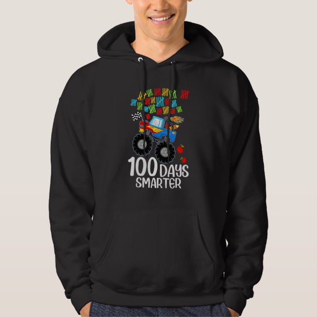 100th Day Of School Monster Truck 100 Smarter Hoodie (Framsida)
