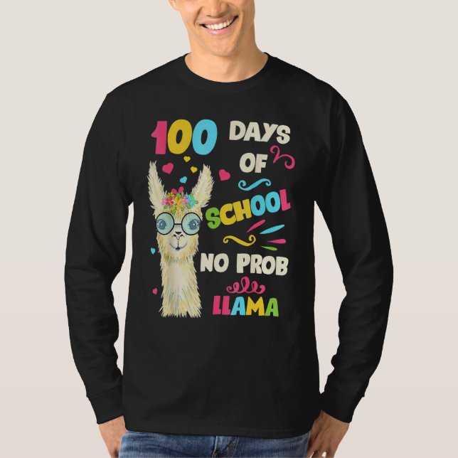 100th Day Of School No Prob Lama 100 Days Smarter  T Shirt (Framsida)