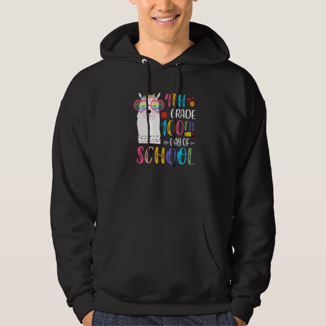 100th day of School No Prob Llama 100 Days Of 4th  Hoodie (Framsida)