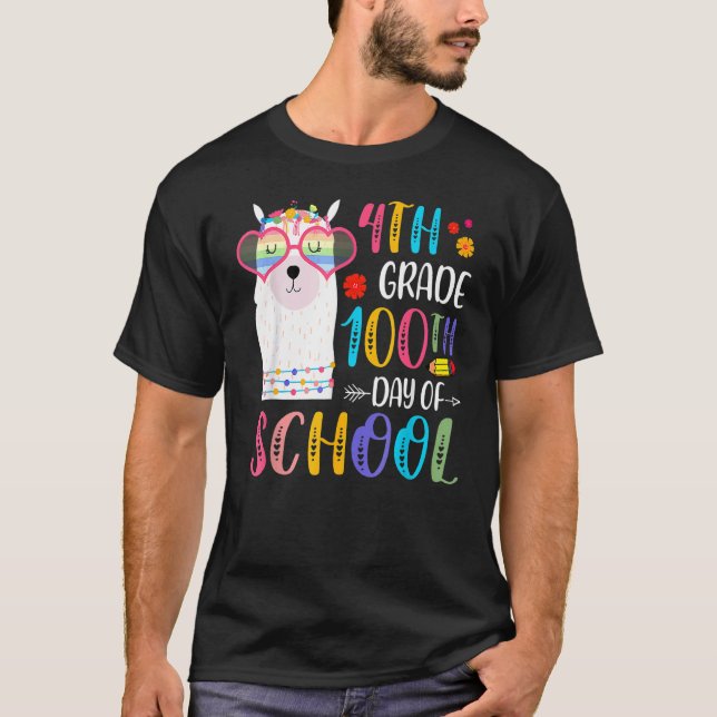 100th Day Of School No Prob Llama 100 Days Of 4th  T Shirt (Framsida)