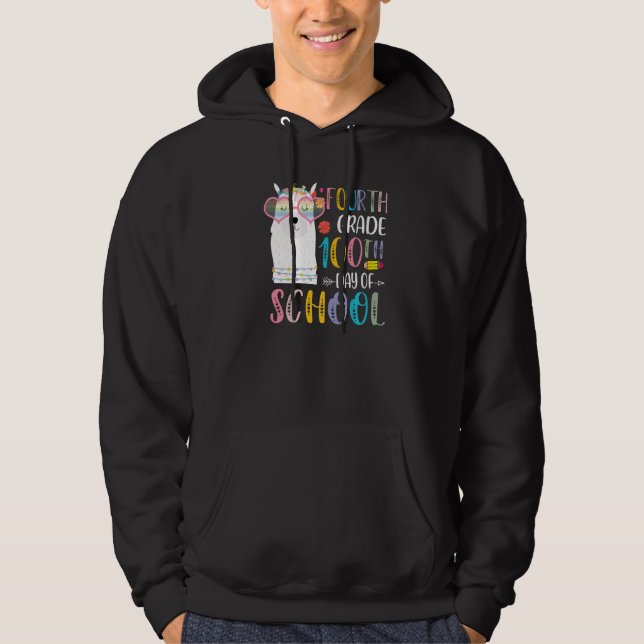 100th day of School No Prob Llama 100 Days Of Four Hoodie (Framsida)