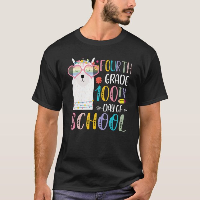 100th day of School No Prob Llama 100 Days Of Four T Shirt (Framsida)