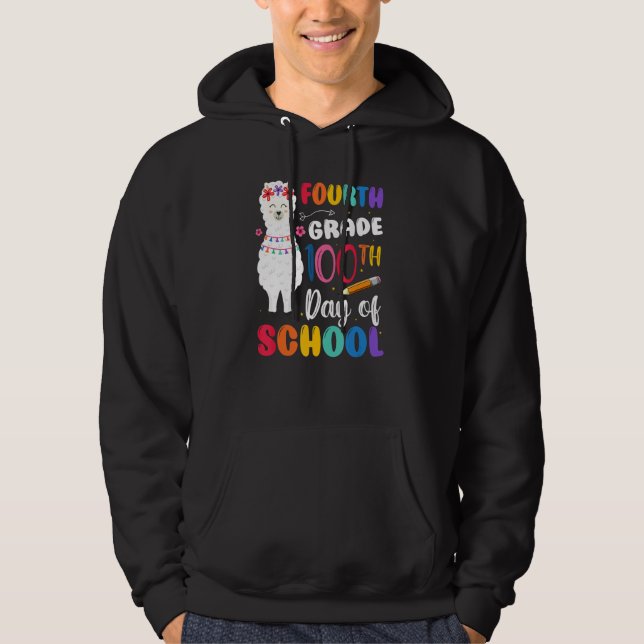 100th Day Of School No Prob Llama 100th Day Fourth Hoodie (Framsida)