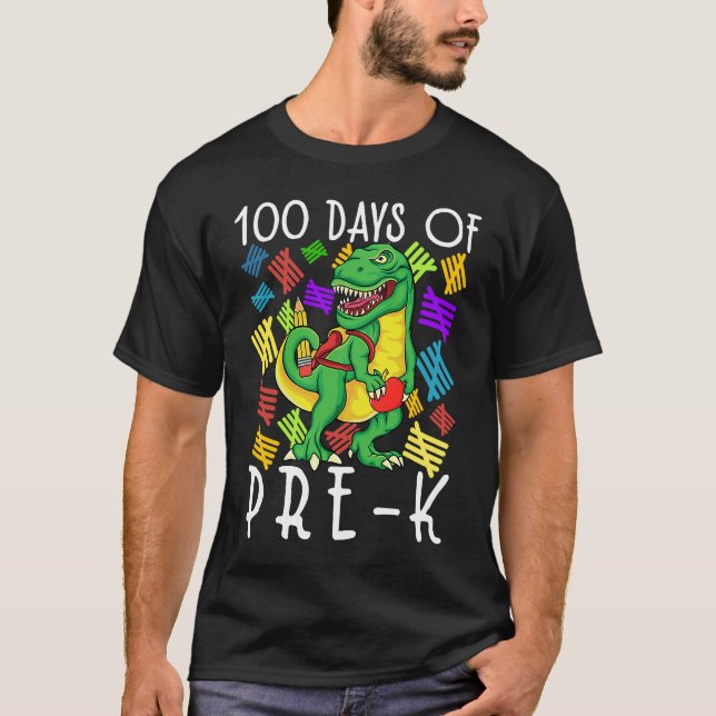 100th Day of School Pre kindergarten Dinosaur 100  T Shirt (Framsida)