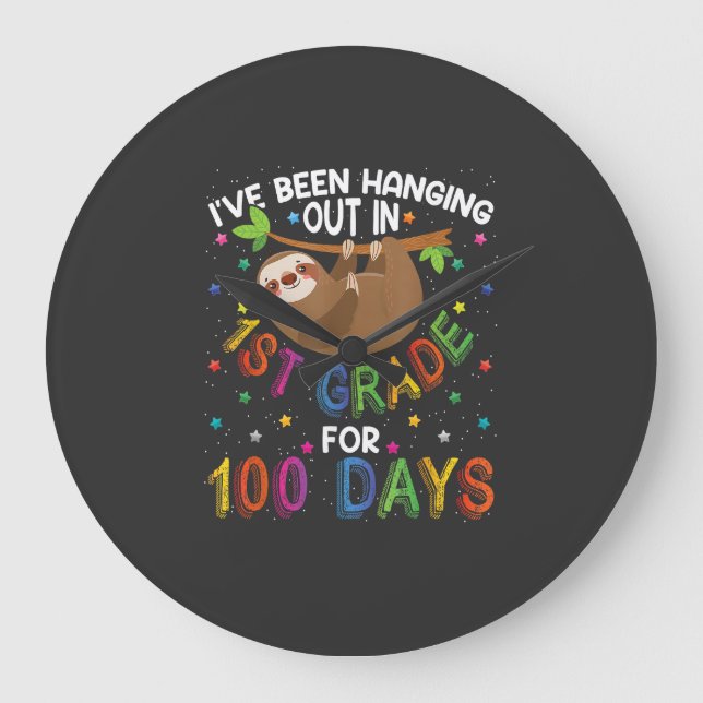 100th Day of School Sloth Design - 1st Grade 100 D Stor Klocka (Framsida)