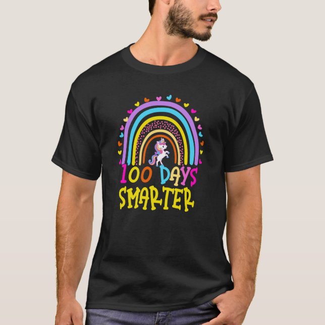 100th Day of School Teacher 100 Days Smarter Rainb T Shirt (Framsida)