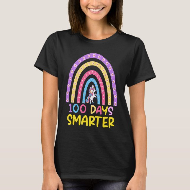 100th Day of School Teacher 100 Days Smarter Rainb T Shirt (Framsida)