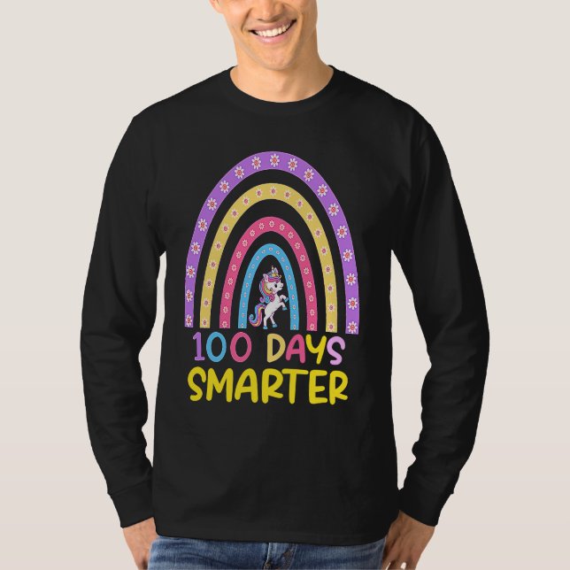 100th Day of School Teacher 100 Days Smarter Rainb T Shirt (Framsida)
