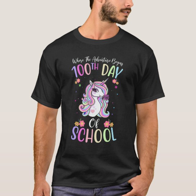 100th Day of School Teacher 100 days Unicorn Girls T Shirt (Framsida)
