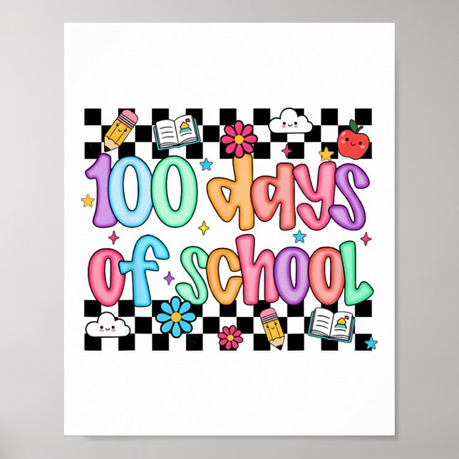 100th Day Of School Teacher Kid Funny 100 Days Coq Poster (Framsidan)