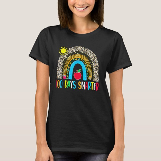 100th Day Of School Teacher Leopard Rainbow 100 Da T Shirt (Framsida)