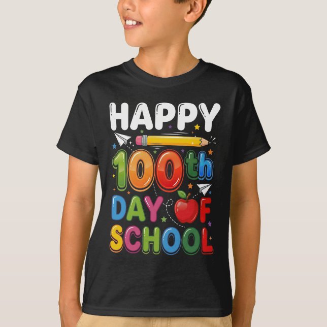 100th Day of School Teacher Student Happy 100 Days T Shirt (Framsida)