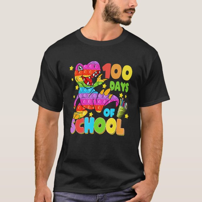 100th Day of School Teachers 100 Days Dino Pop Pin T Shirt (Framsida)