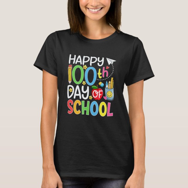 100th Day of School Teachers Students Kids Happy 1 T Shirt (Framsida)