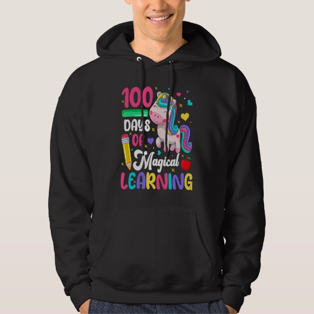100th Day Of School Unicorn  100 Days Of Magical L Hoodie (Framsida)