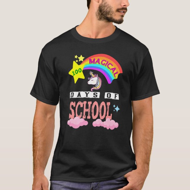 100th Day of School Unicorn 100 Magical Days Teach T Shirt (Framsida)