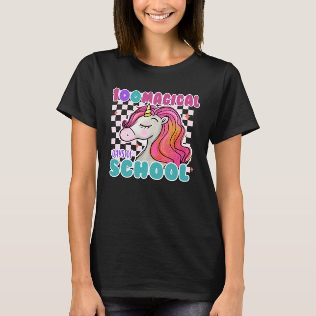 100th Day Of School Unicorn 100 Magical Days Teach T Shirt (Framsida)