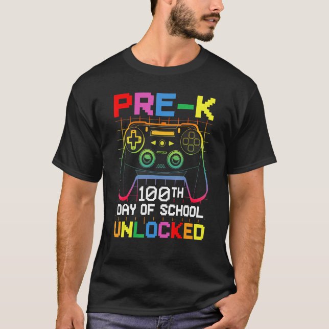 100th day Of School Unlocked Pre-K Gamer Video Gam T Shirt (Framsida)