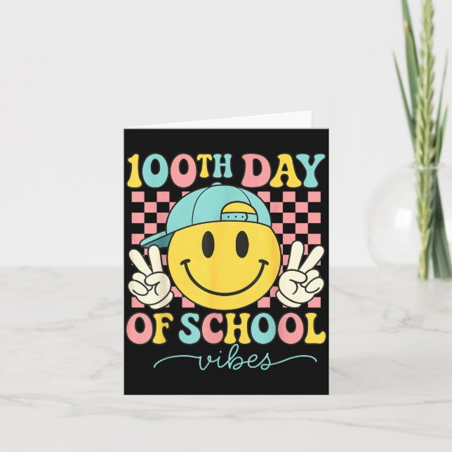 100th Day Of School Vibes 100 Days Teacher Boy Gir Kort (Framsida)