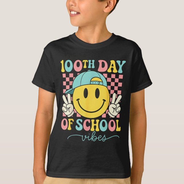 100th Day Of School Vibes 100 Days Teacher Boy Gir T Shirt (Framsida)