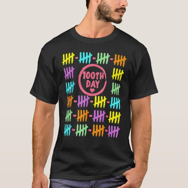100th Day Rainbow Lines Tally Marks 100 Days Of Sc T Shirt (Framsida)