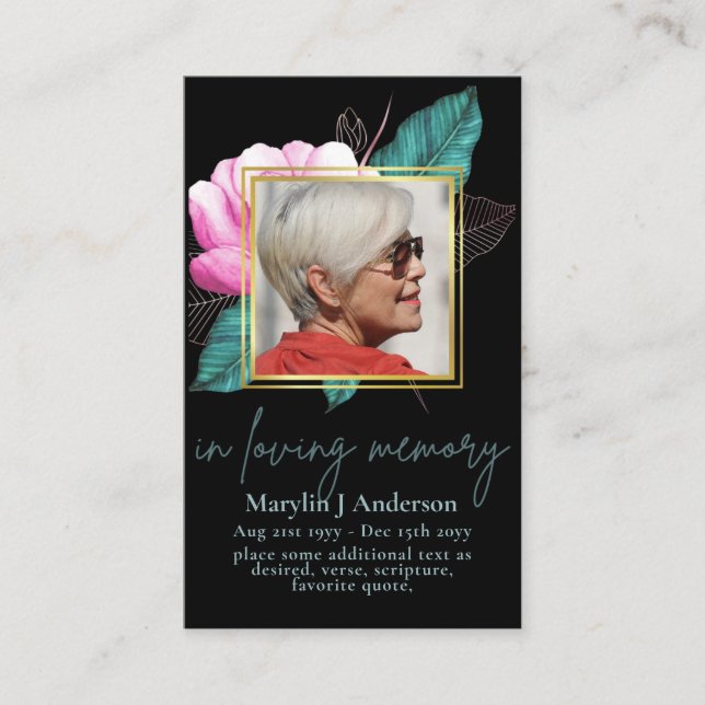 100x PHOTO Prayer-minneskort för Söt Blommigt Visitkort (Framsida)