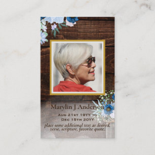 100x Rustic Blue Flora PHOTO Prayer-minneskort Visitkort