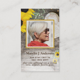 100x Rustic Sunblommor PHOTO Prayer-minneskort Visitkort