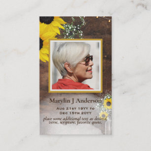 100x Rustic Sunblommor PHOTO Prayer-minneskort Visitkort