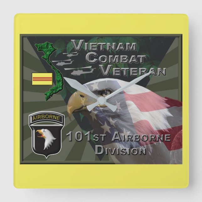 101:a Airborne Div Vietnam Bekämpning av veteran Fyrkantig Klocka (Framsida)
