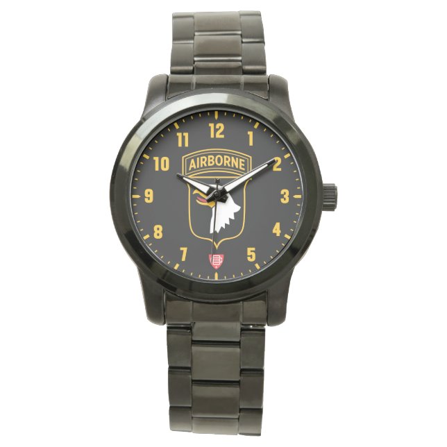 101:a Airborne Division Black Stainless Steel Armbandsur (Framsida)