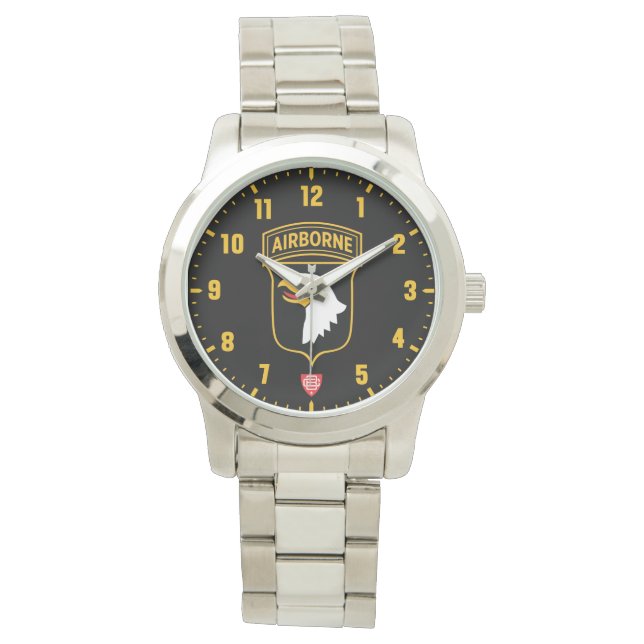 101:a Airborne Division Silver Stainless Steel Armbandsur (Framsida)