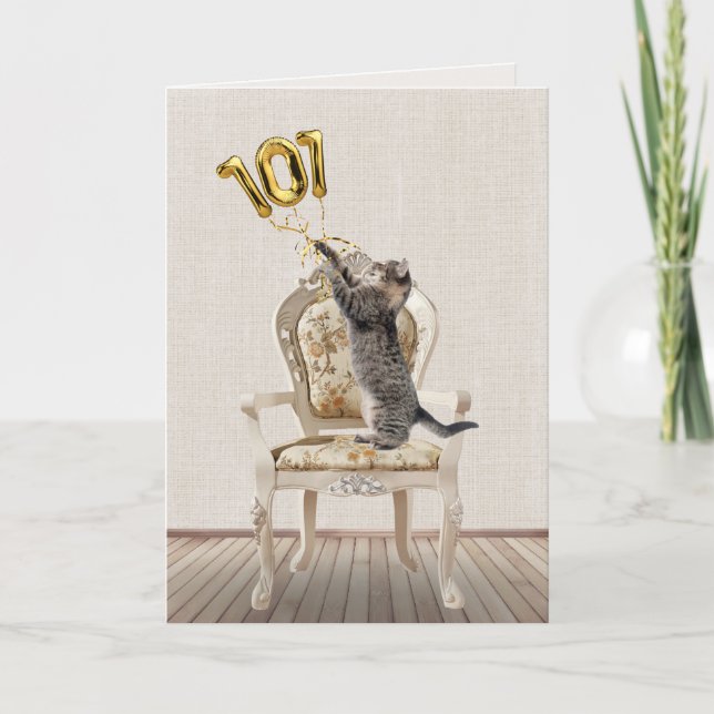 101:a födelsedag och Tabby katt Kort (Framsida)