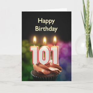 101:a födelsedagen med kaka och ljus kort