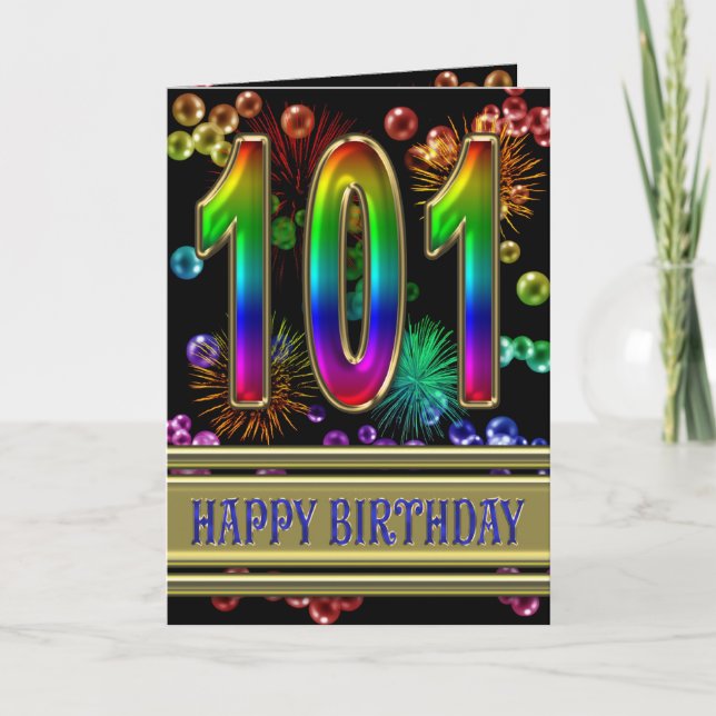 101:a födelsedagen med regnbågsbubblor och fyrverk kort (Framsida)