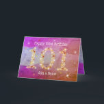 101:a födelsedagen - stjärnornas nummer - Lilans å Kort<br><div class="desc">101:a födelsedagskortet - Rosa Lila Bronze Design med nummer 101 tillverkat av Guld, vita och röda stjärnor. Ålder 101 i stjärnor - Åldersnummer - Ett hundra- och första födelsedagskort - Blåbakgrund - Anpassade Text. Konstruktion för texturerade övertoningar med rosa/Lila/Red/Bronze-nummer - nummer 101 skapat med gult, röda och vita stjärnor. Du...</div>