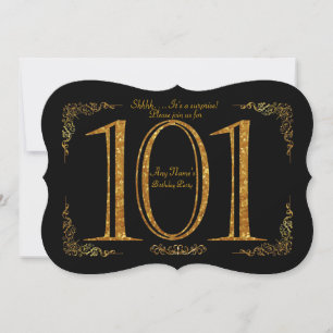 101:a, Födelsedagsfest 101:a, Gatsby, black & guld Inbjudningar