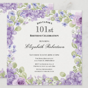 101-års inbjudan Elegant lila blomster