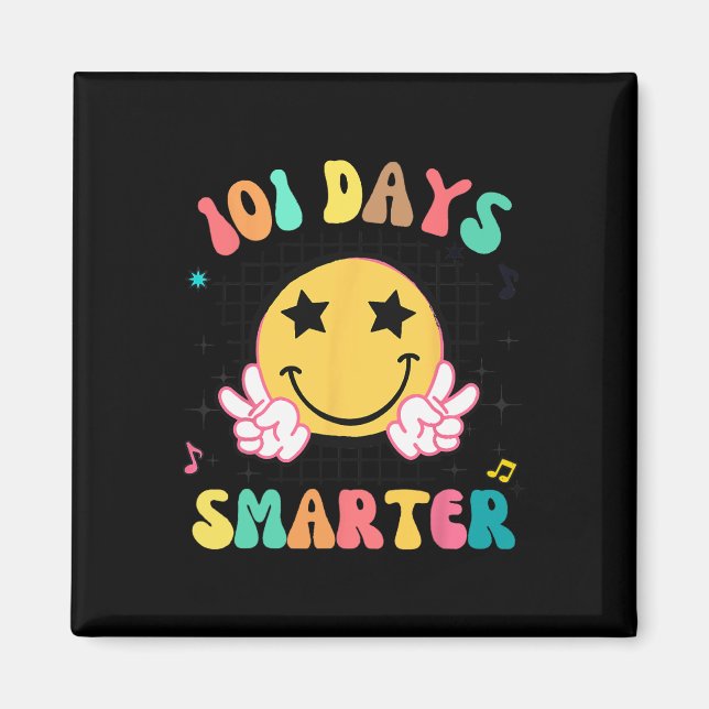 101 dagar Smartare Cute Smile Ansikte Hippie 100 d Magnet (Framsidan)