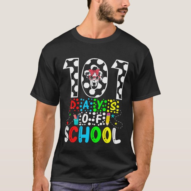 101 Days of School Dalmatian Dog Fuuny 100th Day o T Shirt (Framsida)