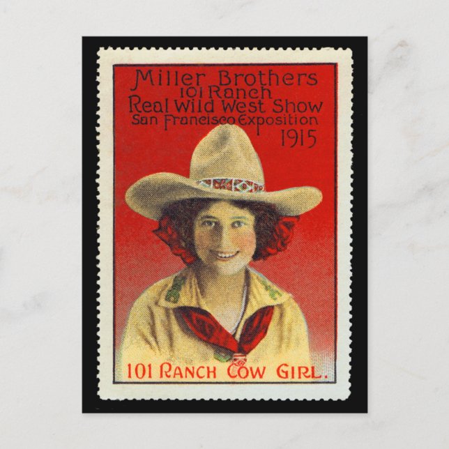 101 Ranch Cowgirl Poster Frimärke #4, Panama-Pacif Vykort (Framsida)