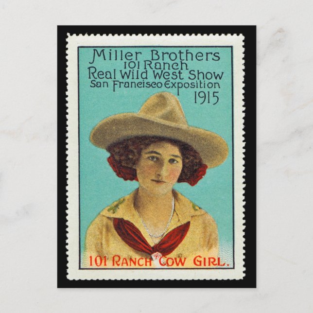 101 Ranch Cowgirl Poster Stamp #3, Panama-Pacific Vykort (Framsida)