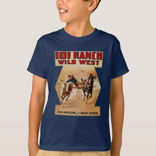 101 Ranch Western Rodeo Steer Wrestling Tee Shirt (Framsida)