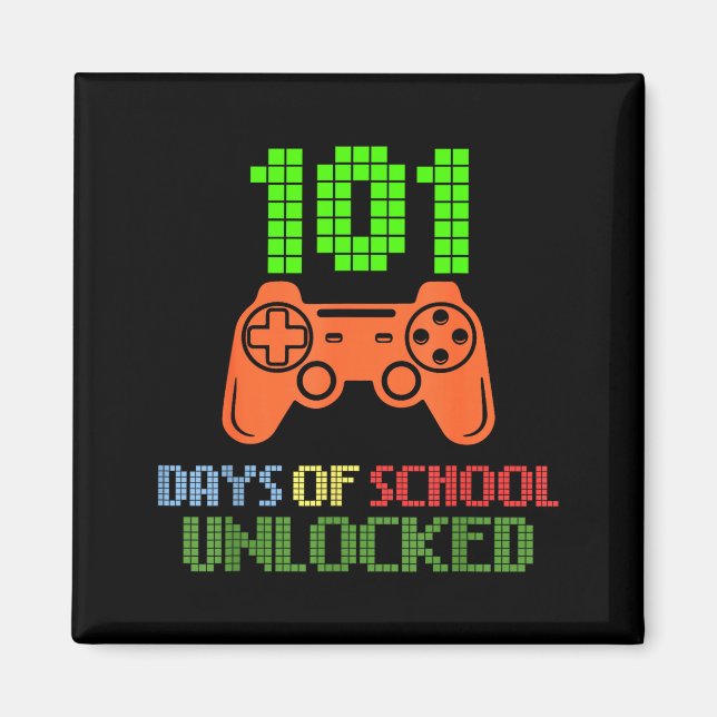 101 skoldagar upplåst gamer pixelkontroll magnet (Framsidan)