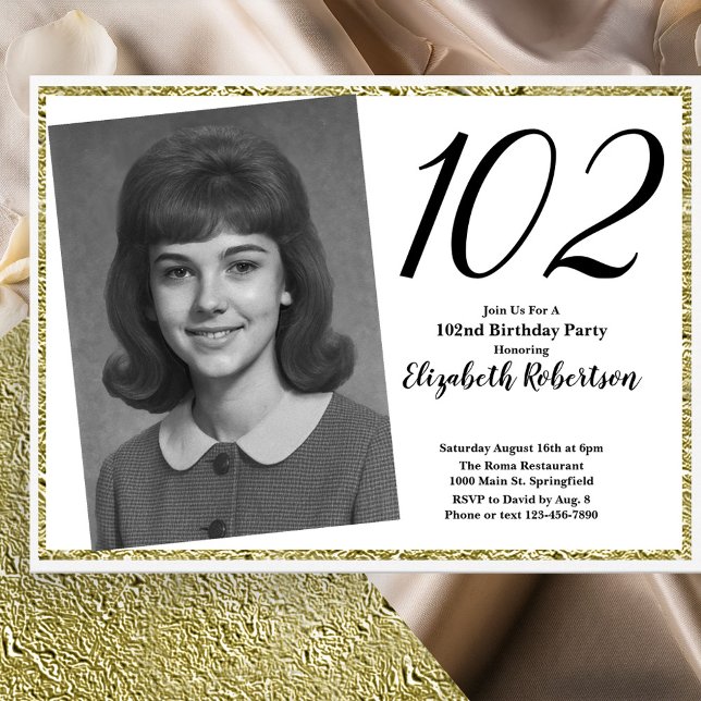 102:a anpassad bild vit och guld  inbjudningar (Skapare uppladdad)