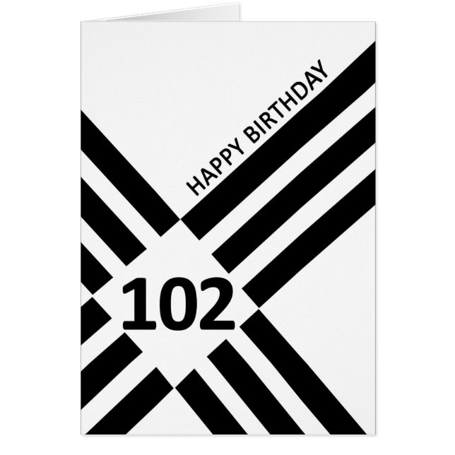 102:a diagonala svarta linjeformade födelsedag hälsningskort (Framsidan)