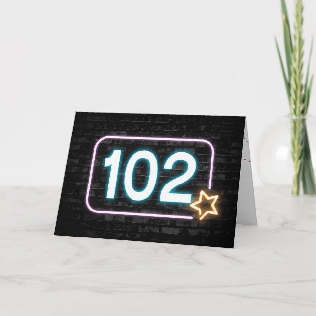 102:a födelsedag Neon-skylt på brickvägg Kort (Framsida)