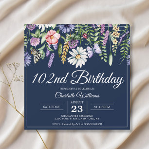102:a födelsedag Wildblommans Elegant 102 år Inbjudningar